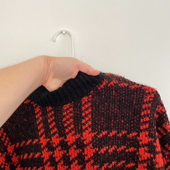 FASHION NOVA Plaid for You Sweater Black Red Mock Neck Cropped Crop Boxy Small S - Picture 6 of 12